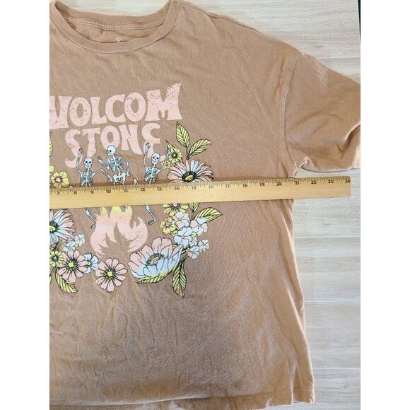Volcom Stone Skeleton Graphic Tee XS Brown Cotton T-Shirt Festival Style - Picture 4 of 5